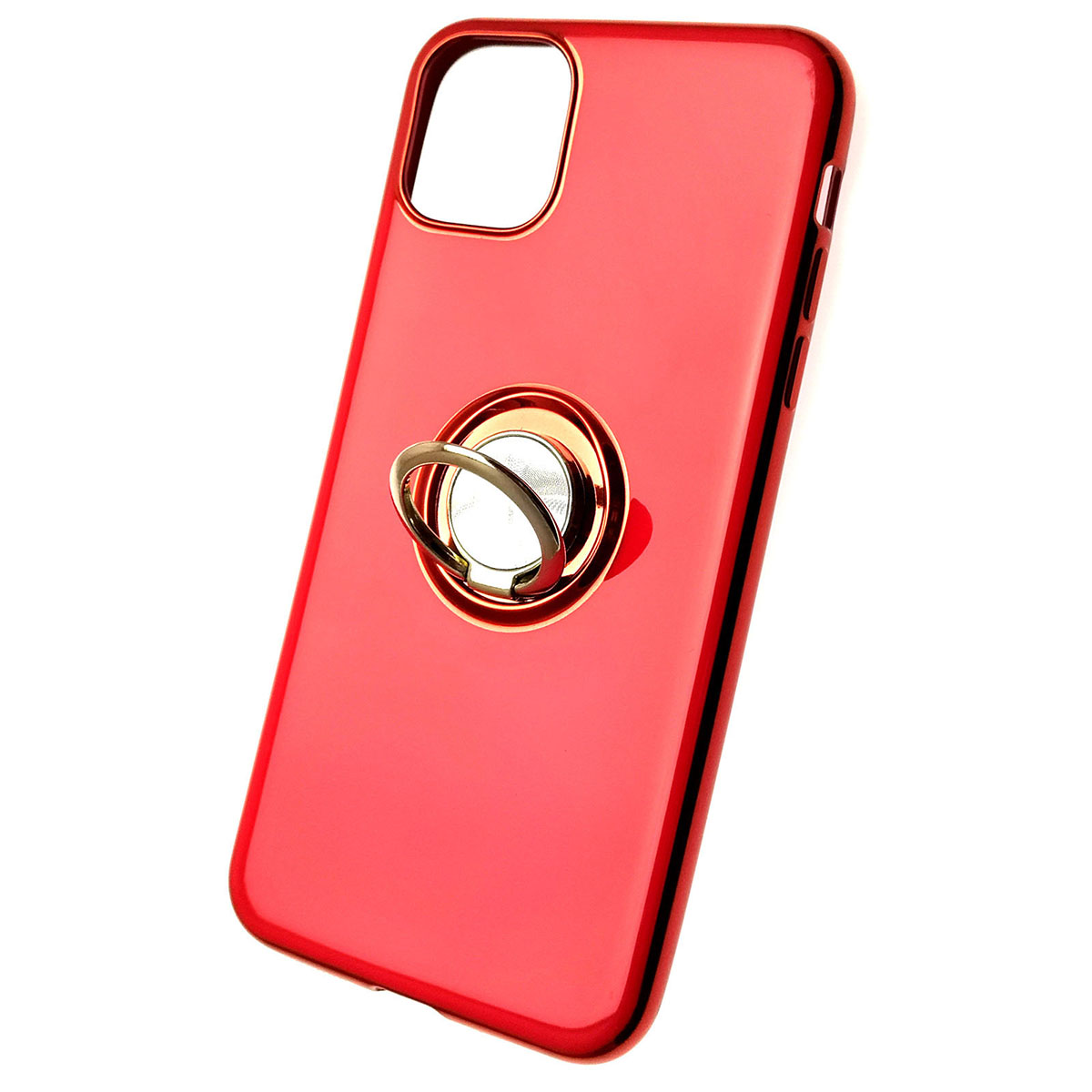 Чехол накладка для APPLE iPhone 11 Pro MAX, силикон, глянец, с лого, с кольцом, цвет красный.