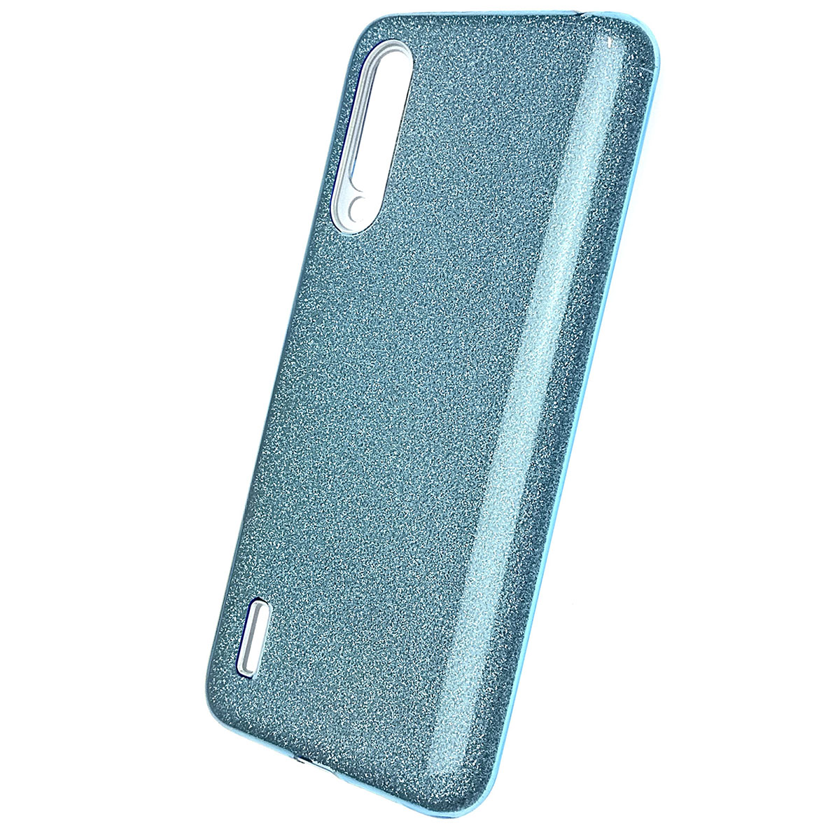 Чехол накладка для XIAOMI MI A3 LITE, MI CC9, MI 9 LITE, силикон, блестки, цвет голубой.