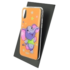 Чехол накладка для APPLE iPhone X, iPhone XS, силикон, блестки, глянцевый, рисунок Мультяшный Слоник и звёздочки