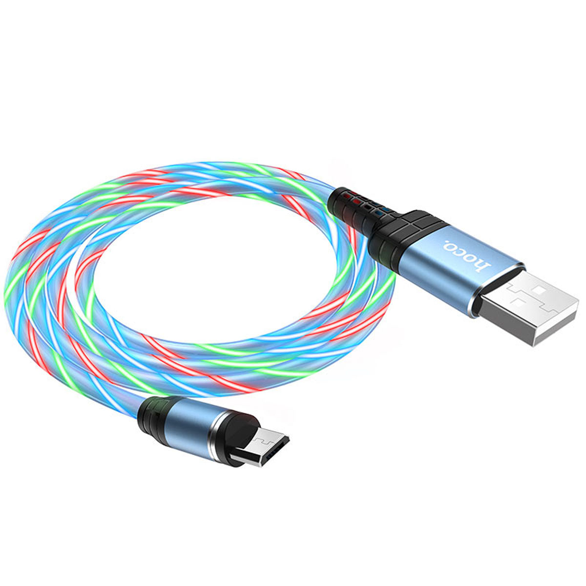 Магнитный зарядный кабель HOCO U90 Micro USB, LED подсветка, 2A, длина 1 метр, цвет синий