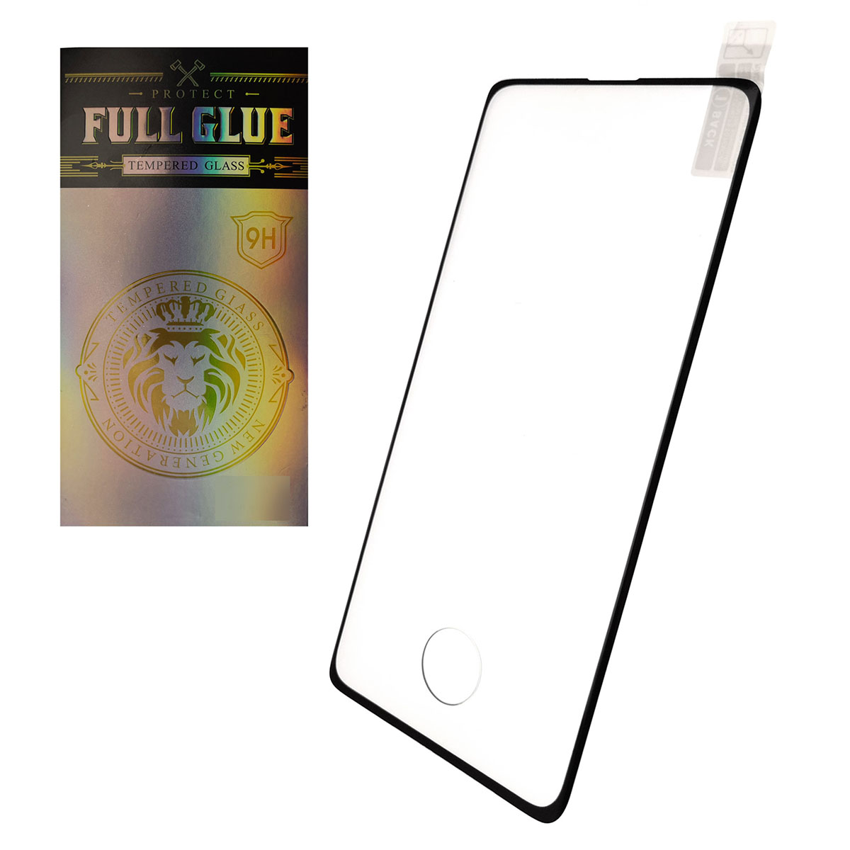 Защитное стекло PROTECT FULL GLUE 9H для SAMSUNG Galaxy S10 (SM-G973), полная проклейка, с вырезом под отпечаток пальца, цвет окантовки черный.
