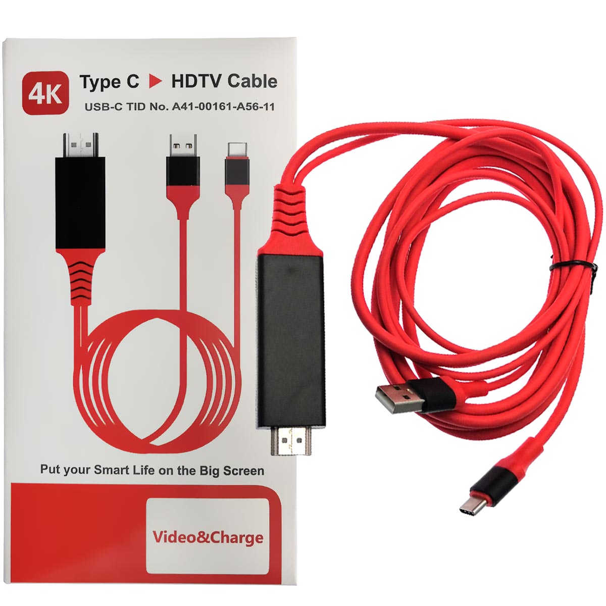 Адаптер L9G Type-C на HDMI Plug 4K, длина 2 метра, цвет красный