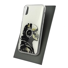 Чехол накладка для APPLE iPhone X, силикон, рисунок Череп с наушниками в профиль. Чехол накладка для APPLE iPhone X, силикон, рисунок Череп с наушниками в профиль.