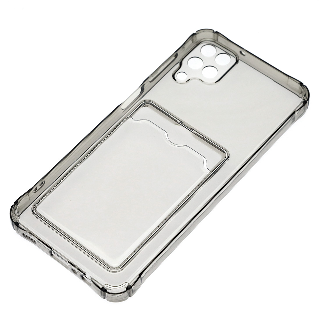 Чехол накладка CARD CASE для SAMSUNG Galaxy A12 (SM-A125), M12 (SM-M127F), силикон, отдел для карт, цвет прозрачно черный