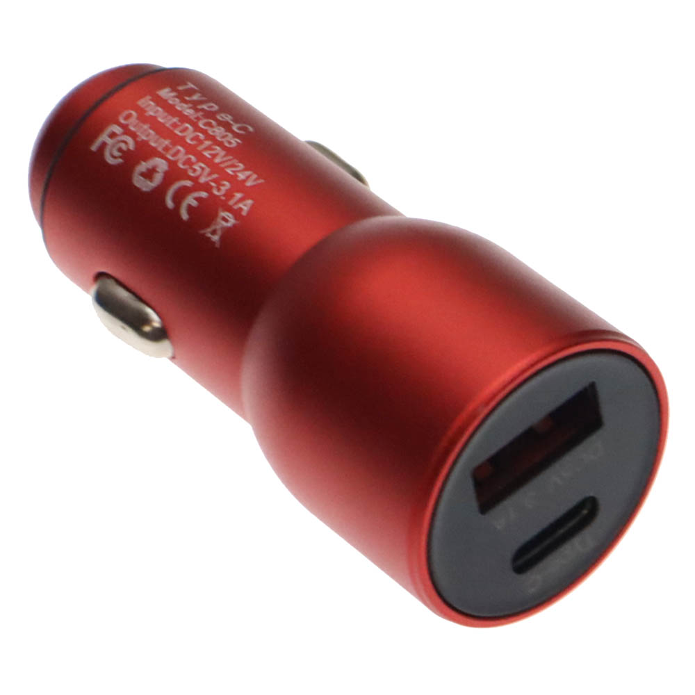 АЗУ (Автомобильное зарядное устройство) C805, 1 USB Type C, 1 USB A, цвет красный АЗУ (Автомобильное зарядное устройство) C805, 1 USB Type C, 1 USB A, цвет красный