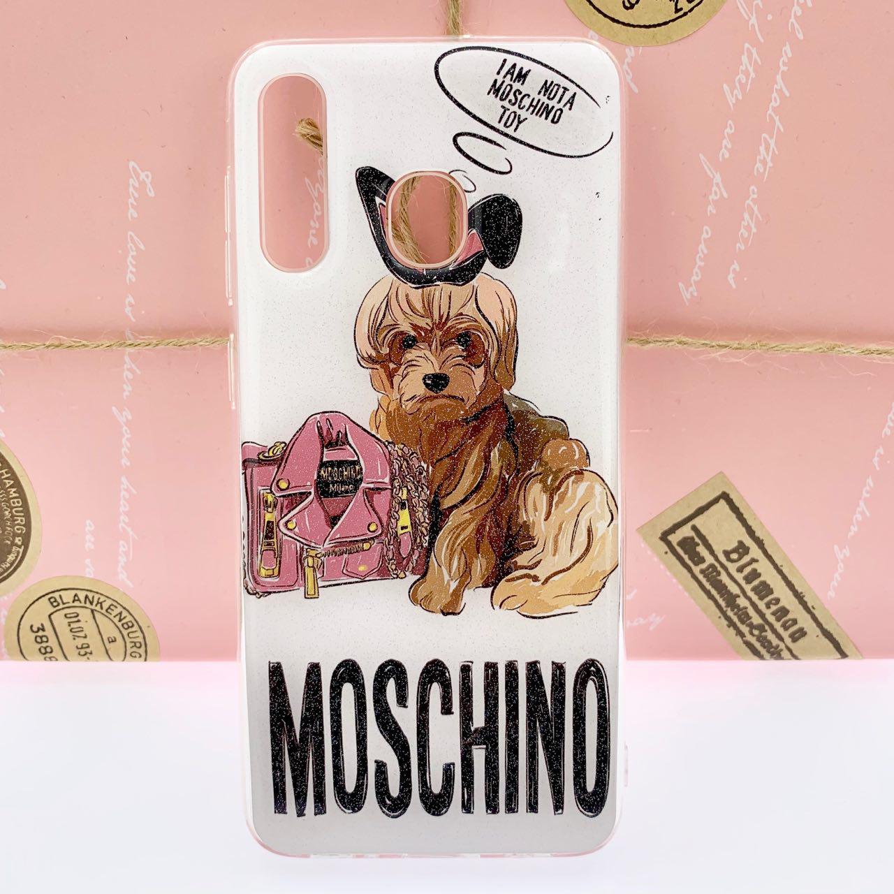 Чехол накладка для SAMSUNG Galaxy A30 (SM-A305) силикон, глянец, рисунок Собачка MOSCHINO.