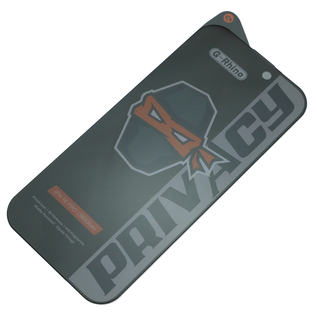 Защитное стекло Антишпион G-Rhino (380 Glue) для APPLE iPhone 16 Pro, iPhone 17, цвет окантовки черный