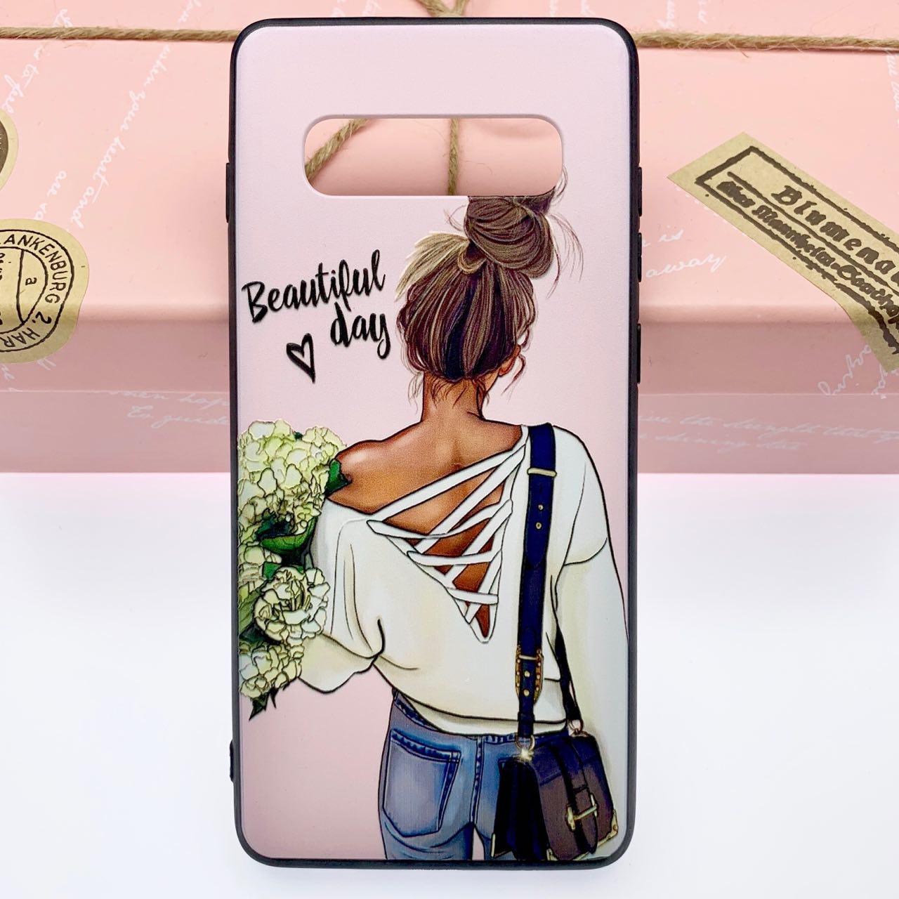 Чехол накладка для SAMSUNG Galaxy S10 Plus (SM-G975), силикон, рисунок Девушка с цветами.