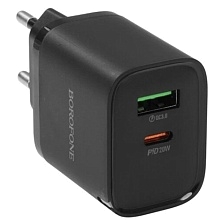 СЗУ (Сетевое зарядное устройство) BOROFONE BA83A Flare Star, 1 USB Type C, 1 USB A, PD20W, QC3.0, цвет черный