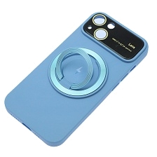 Чехол накладка с поддержкой MagSafe для APPLE iPhone 14, силикон, защита камеры, подставка, цвет небесно голубой