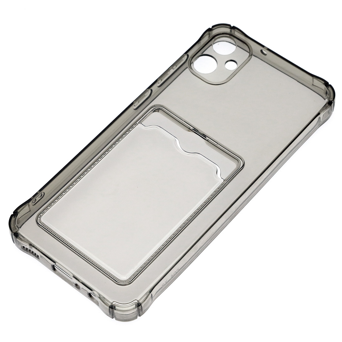 Чехол накладка CARD CASE для SAMSUNG Galaxy A05, защита камеры, силикон, отдел для карт, цвет прозрачно черный Чехол накладка CARD CASE для SAMSUNG Galaxy A05, защита камеры, силикон, отдел для карт, цвет прозрачно черный