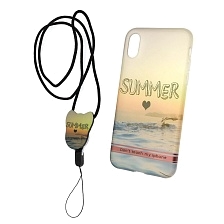 Чехол накладка для APPLE iPhone X, силикон, шнурок на шею, рисунок Summer.
