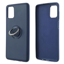 Чехол накладка RING для SAMSUNG Galaxy M51 (SM-515), силикон, бархат, кольцо держатель, цвет темно синий
