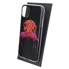 Чехол накладка для APPLE iPhone 11, силикон, глянцевый, рисунок Два фламинго Чехол накладка для APPLE iPhone 11, силикон, глянцевый, рисунок Два фламинго