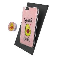 Чехол накладка для APPLE iPhone 6, 6G, 6S, силикон, фактурный глянец, с поп сокетом, рисунок Avocado