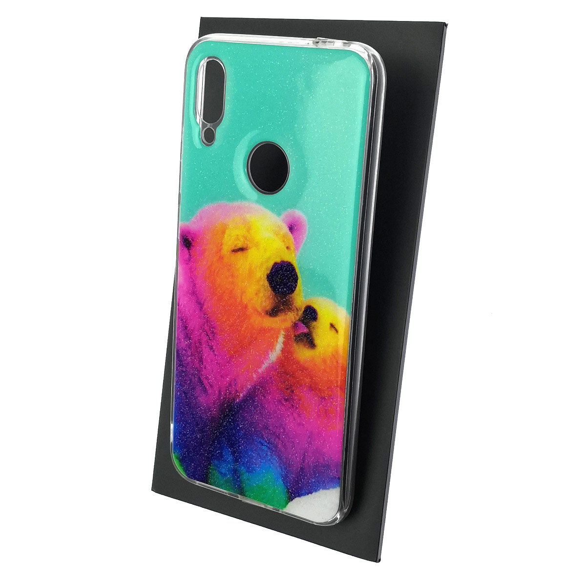 Чехол накладка для XIAOMI Redmi Note 7, Note 7 Pro, силикон, блестки, глянцевый, рисунок Разноцветные медведи