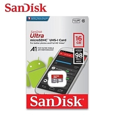 Карта памяти 16Gb MicroSDHC SANDISK Ultra A1 SQUAR SDSQUAR-016G-GN6MN, Class 10, UHS-I, 98 Mb/s, без адаптера