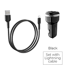 BOROFONE BZ13 Extreme АЗУ (автомобильное зарядное устройство) с двумя USB портами, набор с кабелем APPLE Lightning 8-pin, цвет черный.