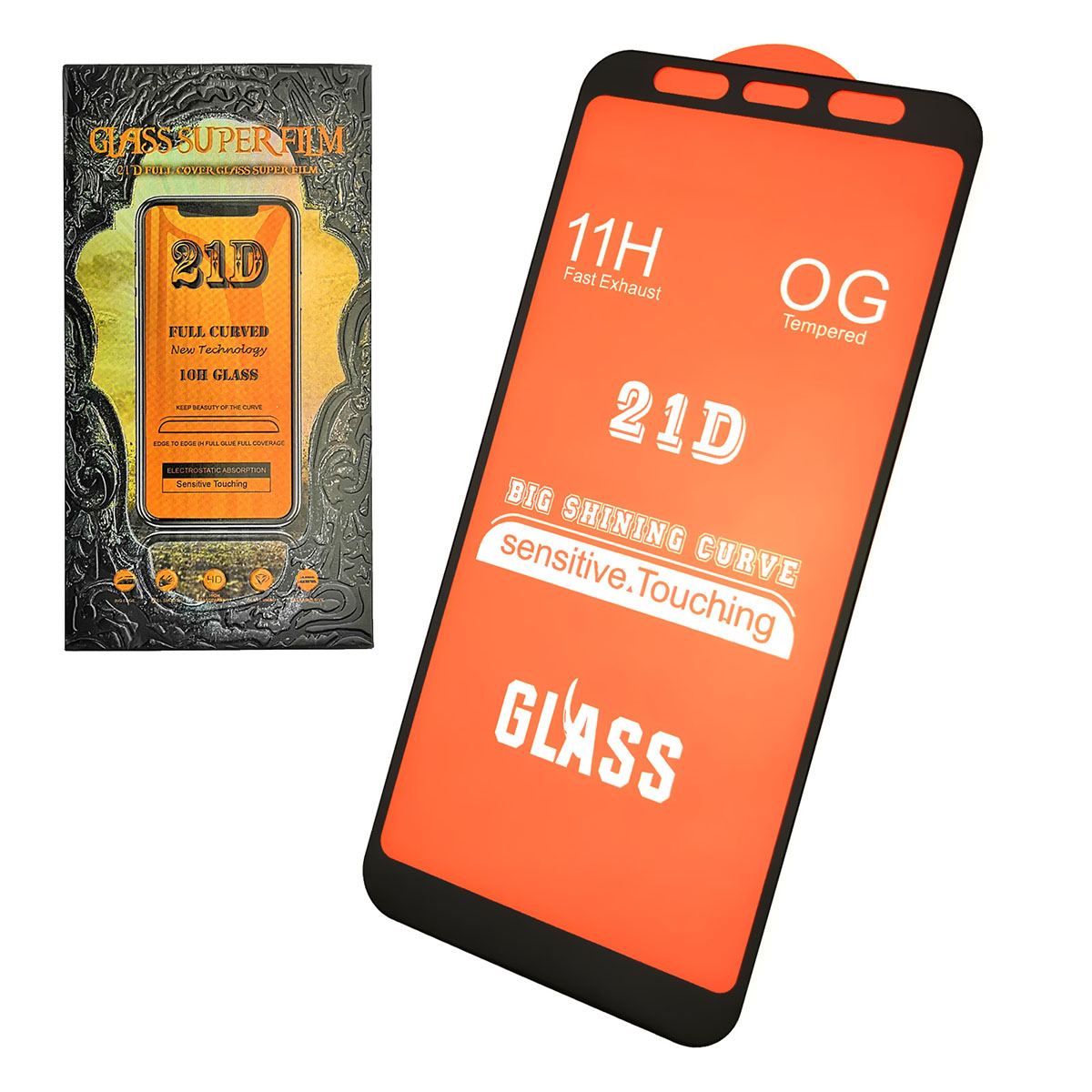 Защитное стекло 21D FULL GLUE для SAMSUNG Galaxy A6 Plus 2018 (SM-A605), цвет окантовки черный