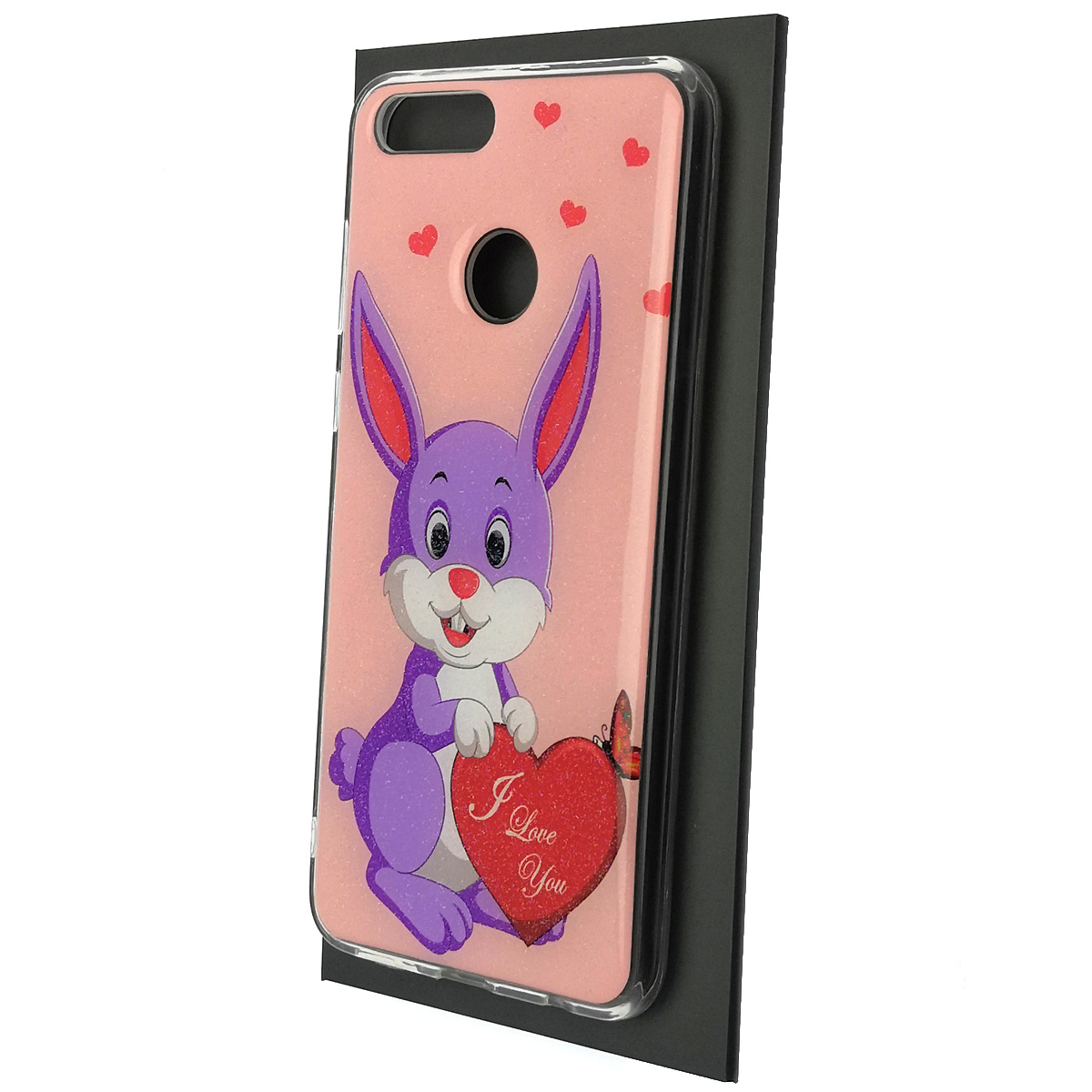 Чехол накладка для HUAWEI Honor 7X, силикон, глянцевый, блестки, рисунок Зайчик I Love You Чехол накладка для HUAWEI Honor 7X, силикон, глянцевый, блестки, рисунок Зайчик I Love You
