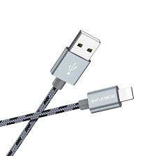 Кабель BOROFONE BX24 Ring current, USB APPLE Lightning 8-pin, 2.4A, 1 метр, нейлоновая оплетка, цвет металлический серый