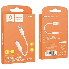 Аудио кабель, переходник DENMEN DU01 гнездо AUX на USB Type C, цвет белый