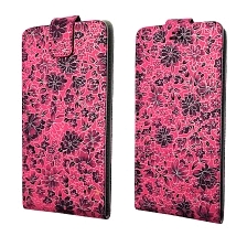 Чехол книжка универсальная Армор для смартфонов размером XL, экокожа, цвет малиновый с цветочками