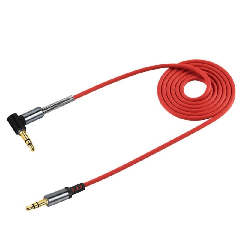 HOCO UPA02 Аудио-кабель AUX, один метр, угловой штекер Jack 3.5 с пружинкой, цвет красный.
