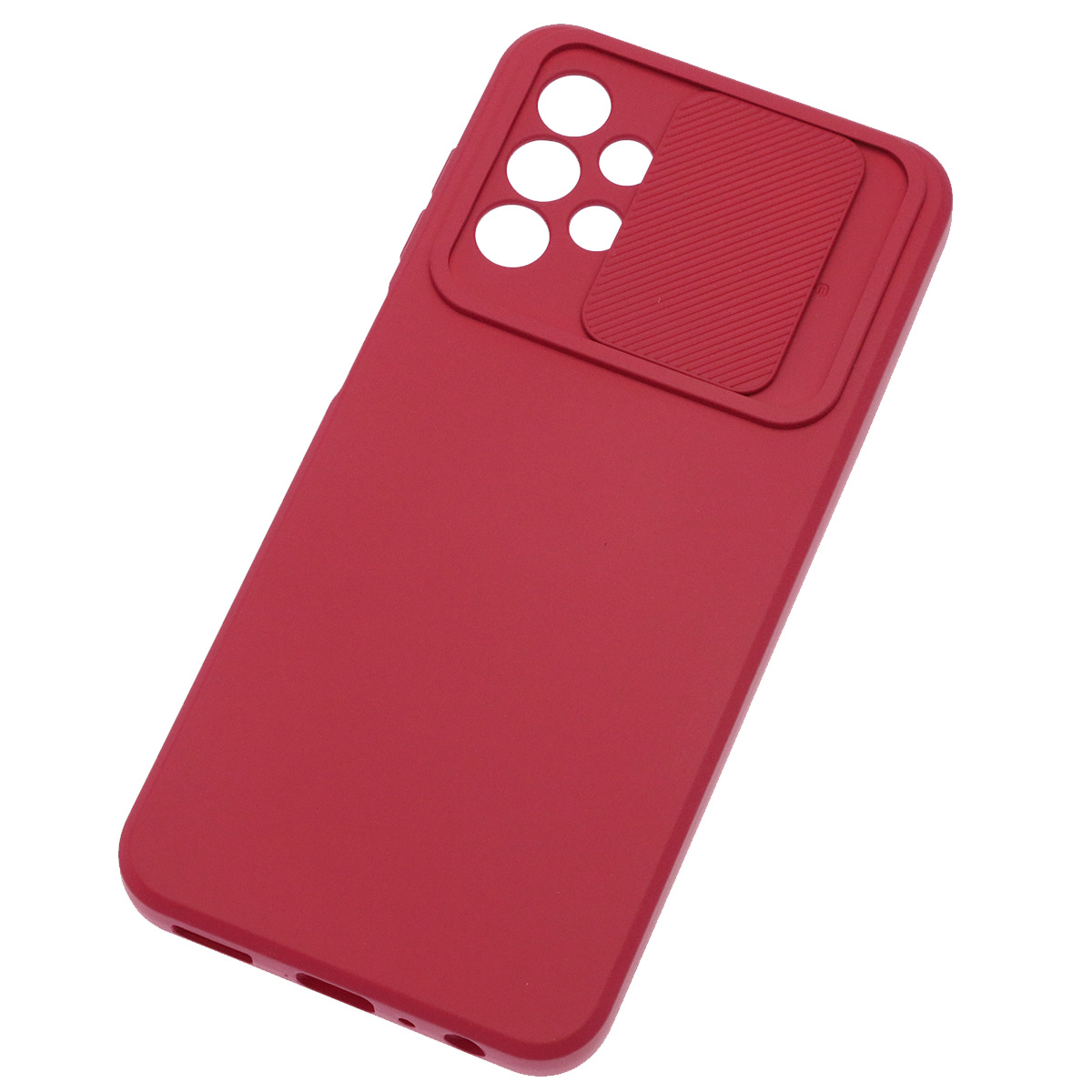 Чехол накладка для SAMSUNG Galaxy A13 4G, силикон, бархат, со шторкой для защиты задней камеры, цвет вишневый