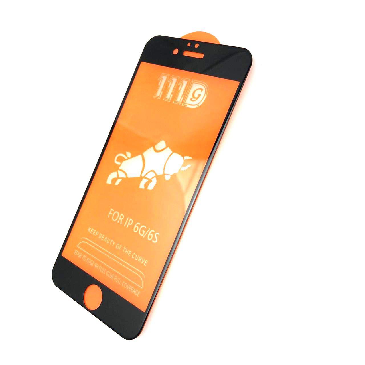 Защитное стекло 11D FULL GLUE для APPLE iPhone 6/6G/6S (4.7"), цвет канта чёрный.