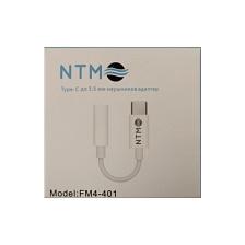 Аудио кабель, переходник NTM FM4-401 гнездо AUX на USB Type C, цвет белый Аудио кабель, переходник NTM FM4-401 гнездо AUX на USB Type C, цвет белый