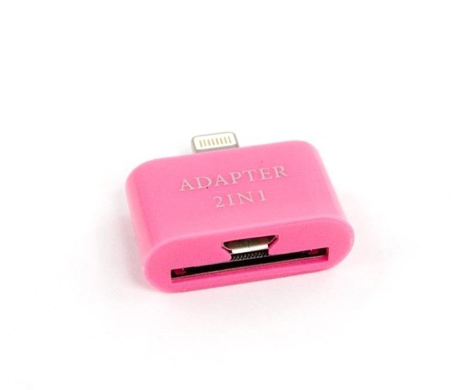 Переходник "LP" 2 в 1 для Apple с 30 pin/micro USB на 8 pin lightning (розовый/европакет).