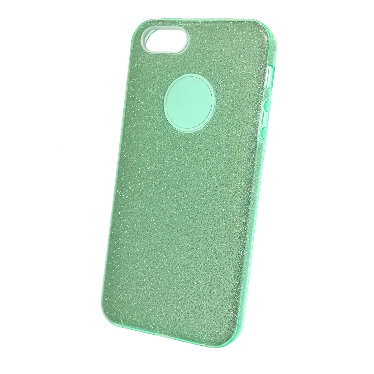 Чехол накладка Shine для APPLE iPhone 5G, 5S, SE, силикон, блестки, цвет зеленый