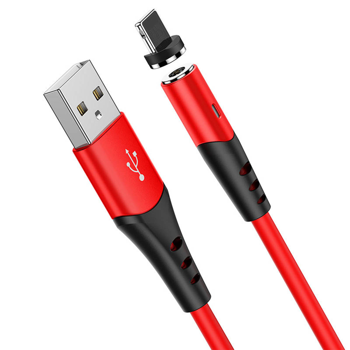 Магнитный зарядный кабель HOCO X60 Honorific, Lightning 8 pin, 2 A, длина 1 метр, цвет красный
