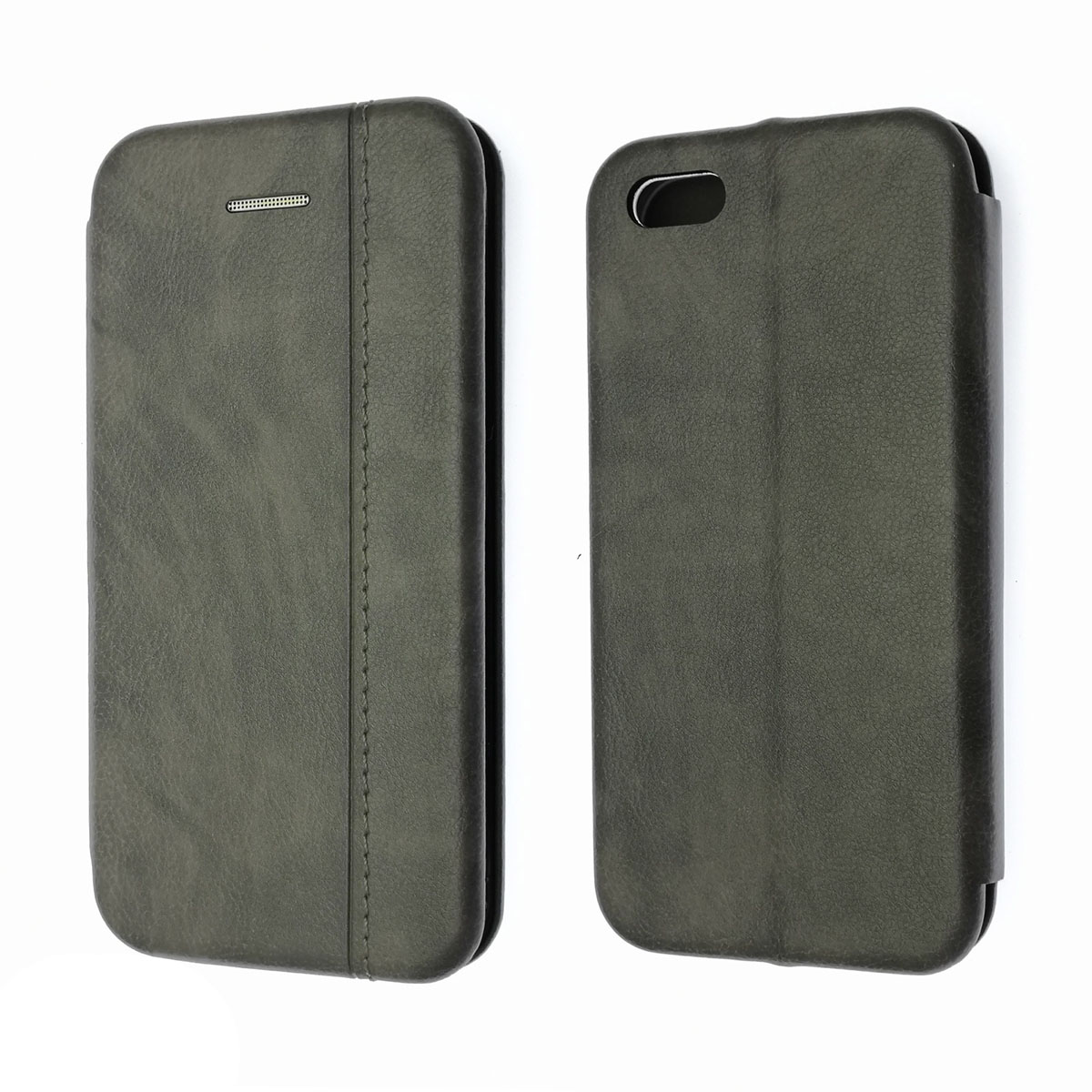 Чехол книжка VINTAGE LiNE для APPLE iPhone 5, iPhone 5G, iPhone 5S, iPhone SE, экокожа, визитница, цвет серый.