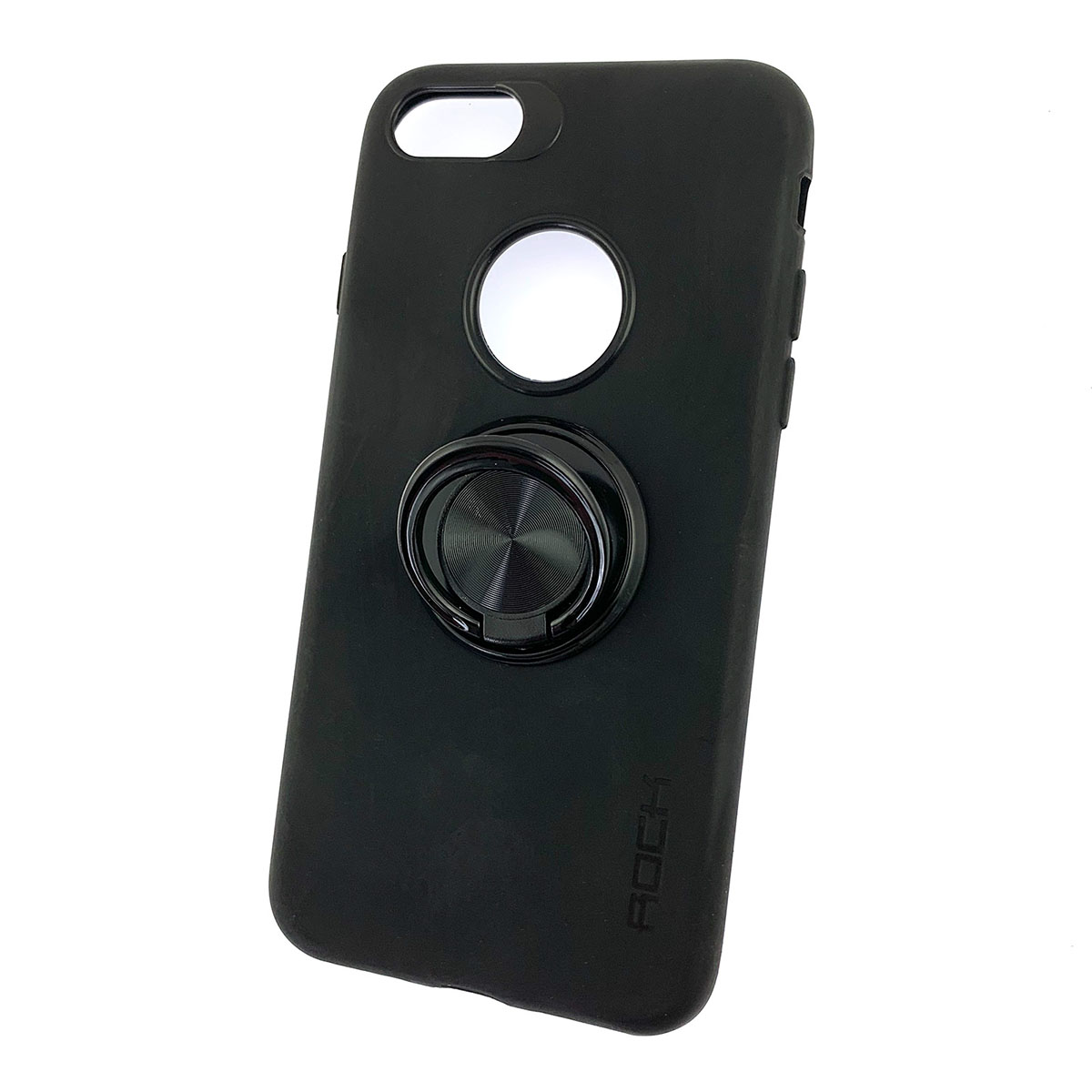 Чехол накладка для APPLE iPhone 7, 8, силикон, кольцо держатель, цвет черный.