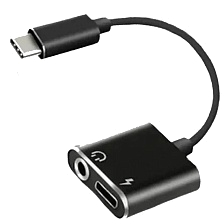 Адаптер, переходник Type-C Male на 1 x Tepe-C Female и 1 x 3.5 Jack Female, цифровой аудио конвертер, цвет черный.