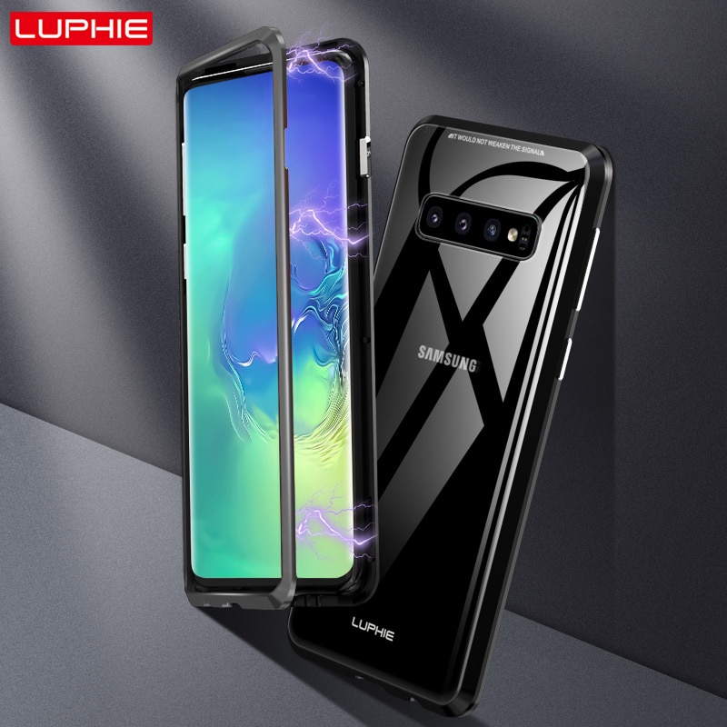 Чехол магнитный для SAMSUNG Galaxy S10 2019 (SM-973), закаленное стекло, металл, цвет черно прозрачный Чехол магнитный для SAMSUNG Galaxy S10 2019 (SM-973), закаленное стекло, металл, цвет черно прозрачный