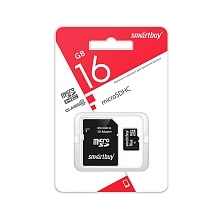 Карта памяти MicroSDHC 16GB SMARTBUY Class 10, SD адаптер, цвет черный Карта памяти MicroSDHC 16GB SMARTBUY Class 10, SD адаптер, цвет черный