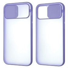 Чехол накладка для APPLE iPhone 12 (6.1"), iPhone 12 Pro (6.1"), силикон, пластик, матовый, со шторкой для защиты задней камеры, цвет окантовки сиреневый