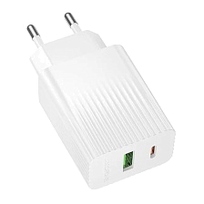 СЗУ (Сетевое зарядное устройство) BOROFONE BAS76A Source, 1 USB Type C, 1 USB A, PD30W, QC3.0, цвет белый СЗУ (Сетевое зарядное устройство) BOROFONE BAS76A Source, 1 USB Type C, 1 USB A, PD30W, QC3.0, цвет белый