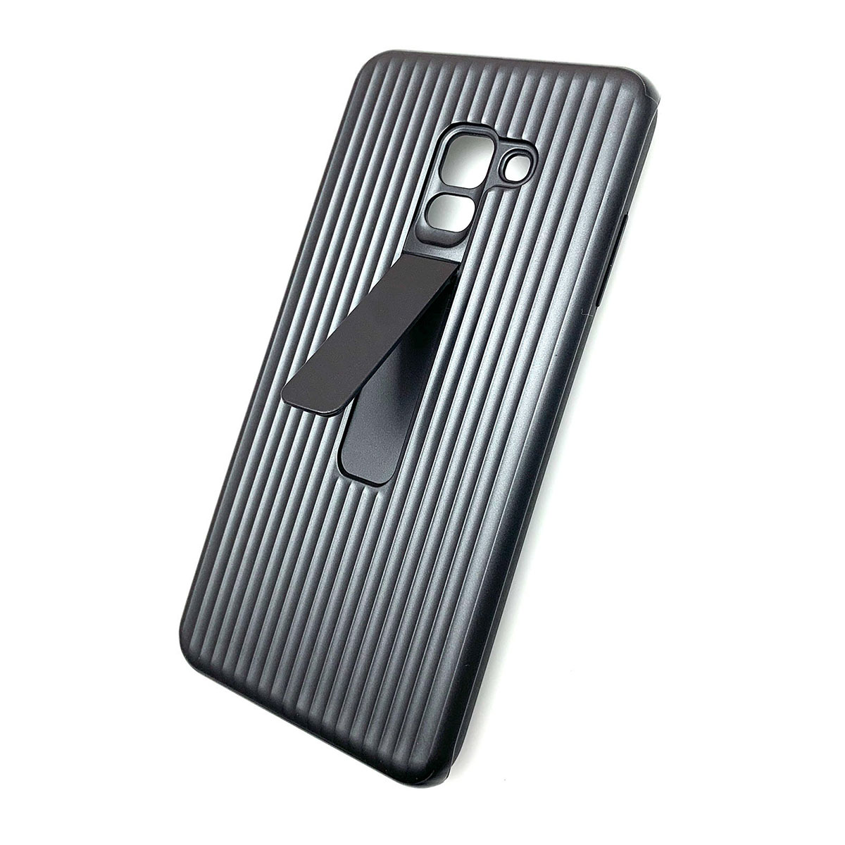 Чехол накладка для SAMSUNG Galaxy A8 Plus (SM-A730), силикон, пластик, противоударный, цвет графитовыйй.