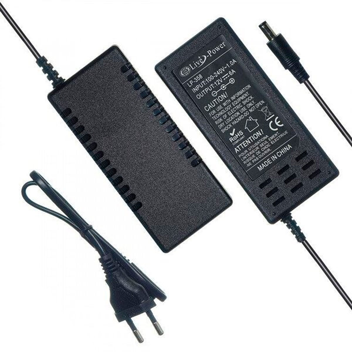 Блок питания универсальный Live Power LP358, 12V-6A, штекер 5.5 на 2.5 мм, цвет черный