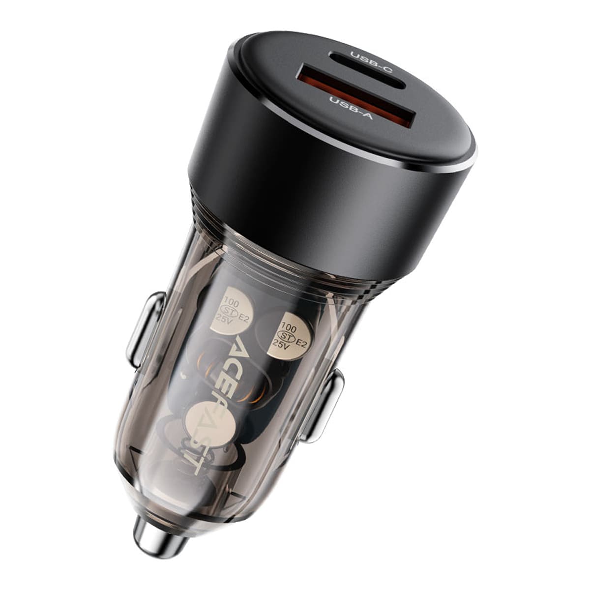 АЗУ (Автомобильное зарядное устройство) 45W, USB-А и USB Type C, QC3.0, цвет прозрачно черный