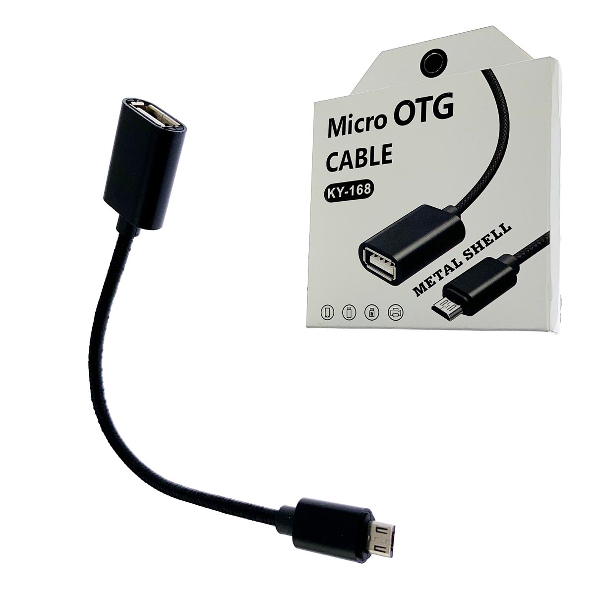 OTG переходник, адаптер, конвертер KY-168 на Micro-USB, длина кабеля 10 см, цвет черный