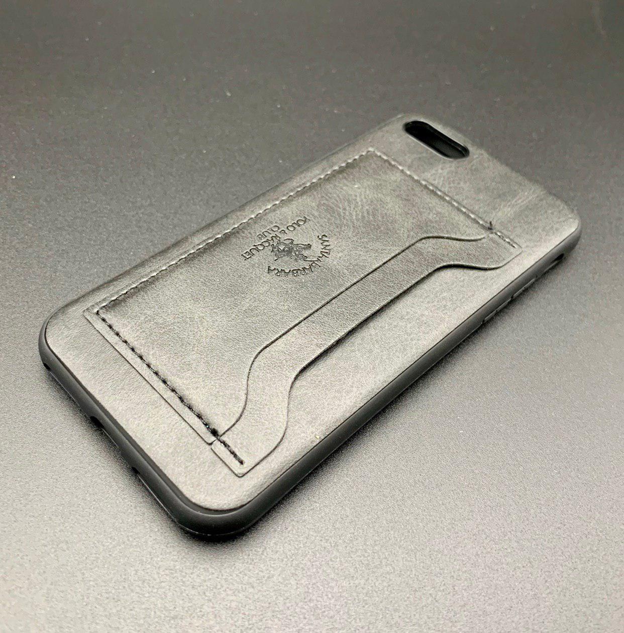 Чехол накладка Santa Barbara для APPLE iPhone 7, 8, силикон, под кожу с кармашком, цвет черный.