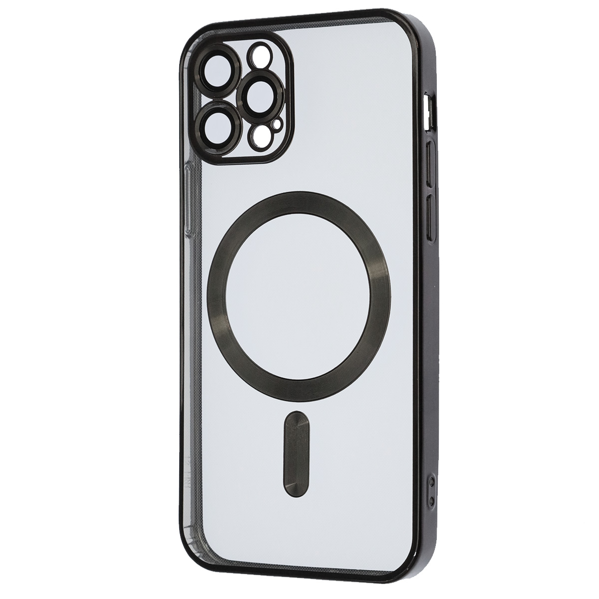 Чехол накладка FASHION CASE с поддержкой MagSafe для APPLE iPhone 12 Pro, силикон, защита камеры, цвет окантовки черный