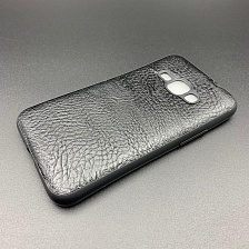 Чехол-накладка для SAMSUNG Galaxy J1 2016 (SM-J120) силиконовая под кожу, цвет чёрный.