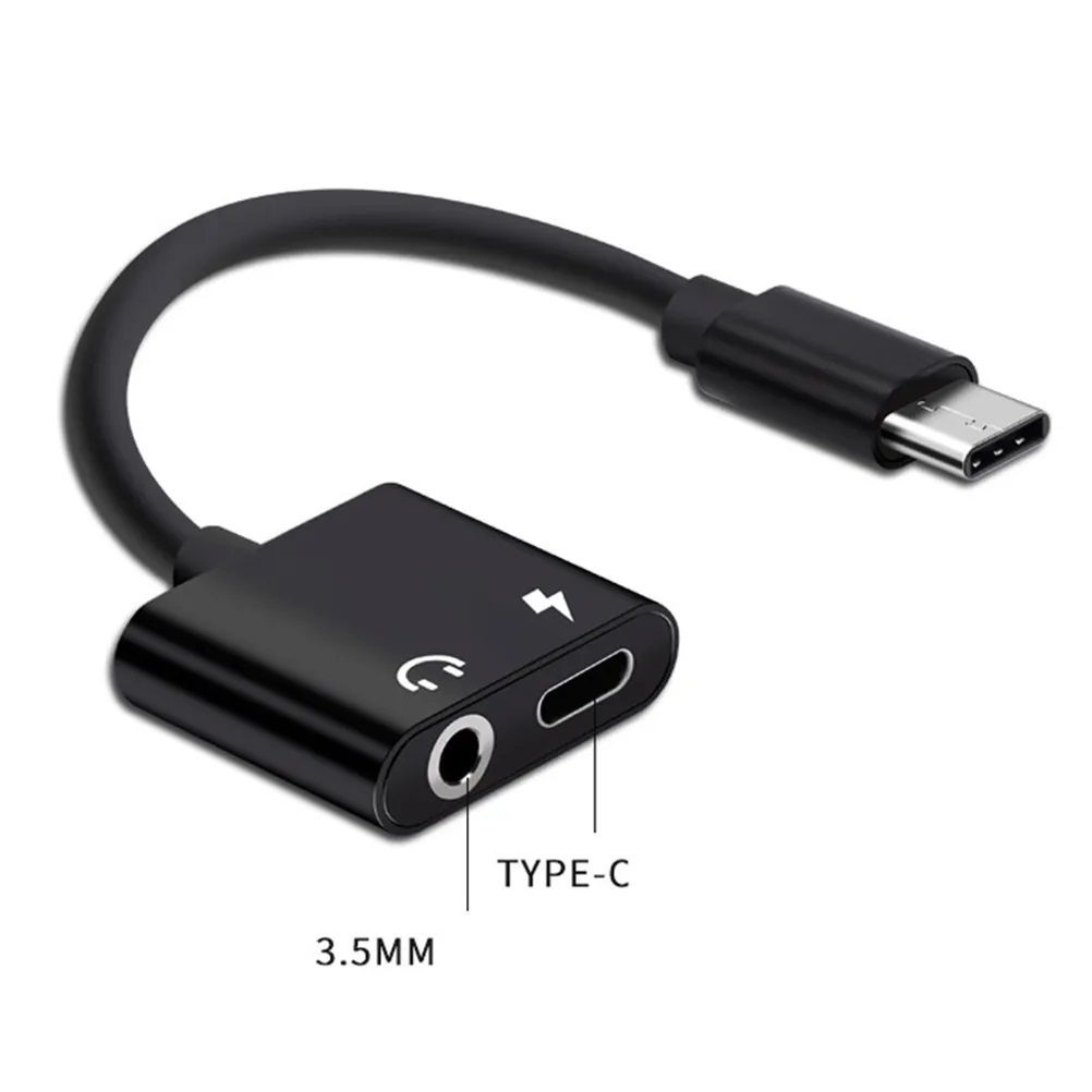 Адаптер, переходник Type-C (папа) на выход Type-C (мама) и AUX 3.5 Jack (мама), цифровой аудио конвертер, цвет черный