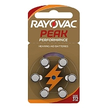 Батарейка для слуховых аппаратов RAYOVAC PEAK, ZA312 (PR41,AC312,DA312), BL6, 1.45V